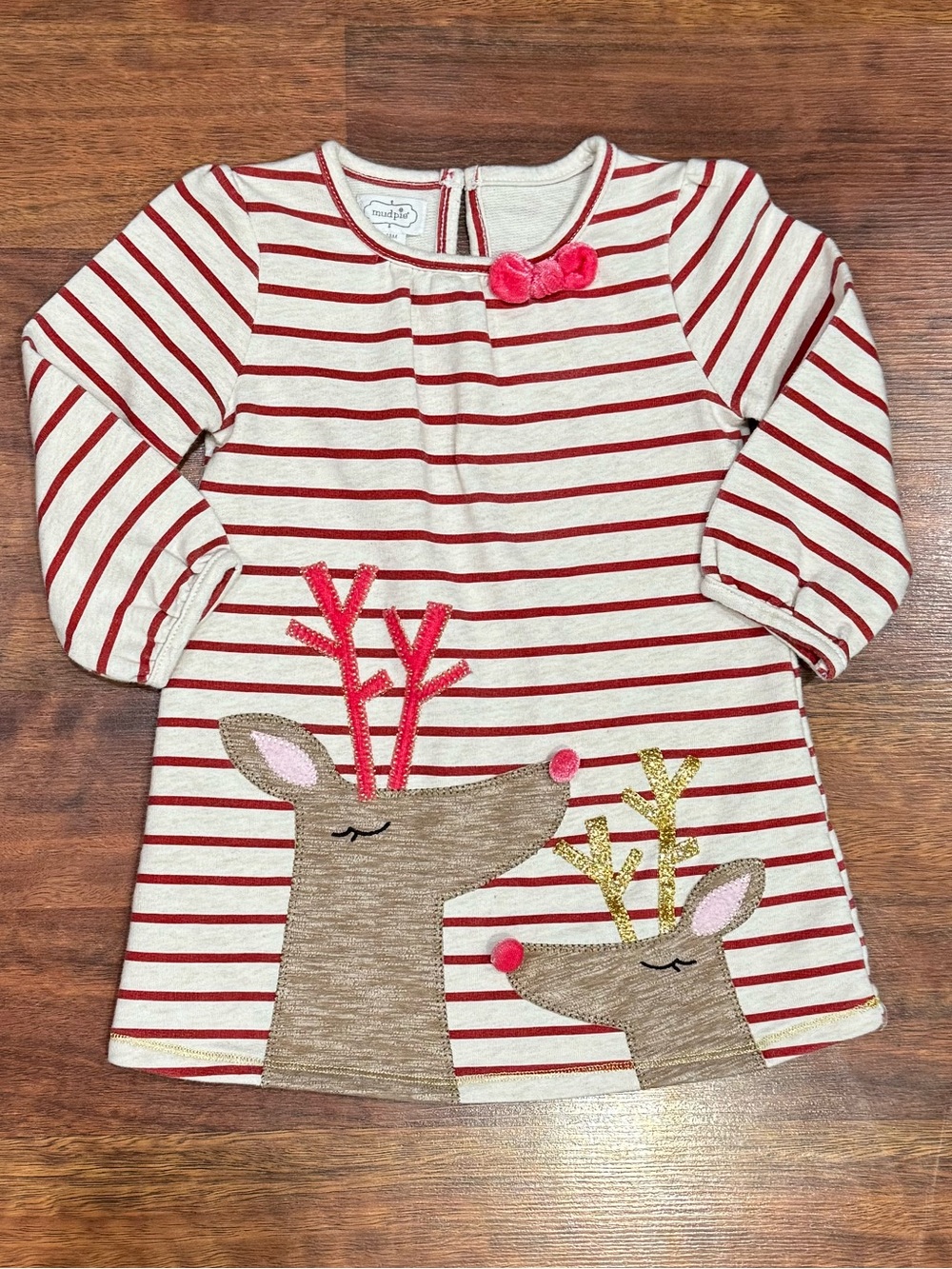 Mud Pie - Red and Cream Striped Reindeer Dress for Christmas or Holidays